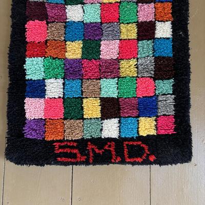 LOT 418: Vintage 1960s Color Block Latch Hook Area Rugs