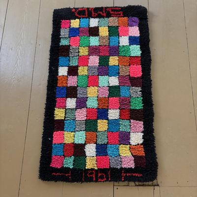 LOT 418: Vintage 1960s Color Block Latch Hook Area Rugs