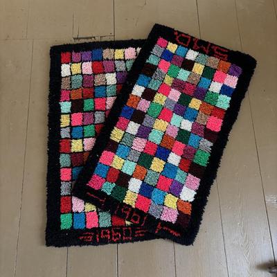 LOT 418: Vintage 1960s Color Block Latch Hook Area Rugs