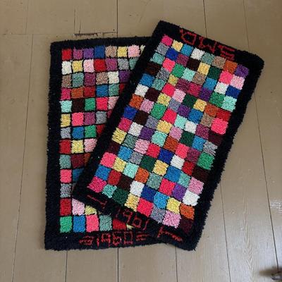 LOT 418: Vintage 1960s Color Block Latch Hook Area Rugs