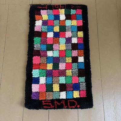 LOT 418: Vintage 1960s Color Block Latch Hook Area Rugs