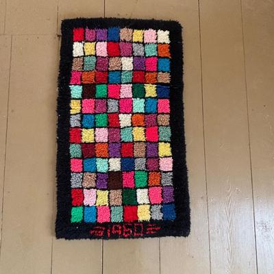 LOT 418: Vintage 1960s Color Block Latch Hook Area Rugs