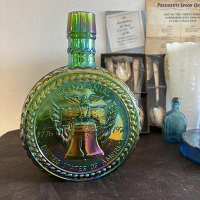 LOT 420: Clevenger Bros. White Horse Historical Society Amethyst Bottle, Holly City Bottle & Paper Weight President Spoon Collection,...