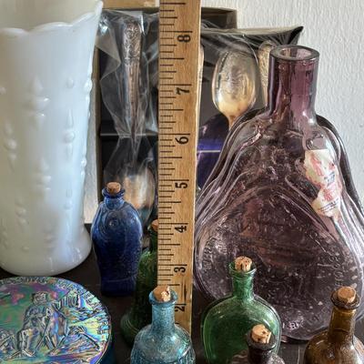 LOT 420: Clevenger Bros. White Horse Historical Society Amethyst Bottle, Holly City Bottle & Paper Weight President Spoon Collection,...