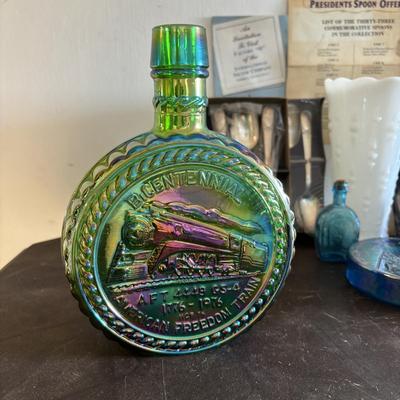 LOT 420: Clevenger Bros. White Horse Historical Society Amethyst Bottle, Holly City Bottle & Paper Weight President Spoon Collection,...