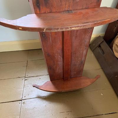 LOT433: Vintage Wood Doll Cradle and Small Wood Side Table