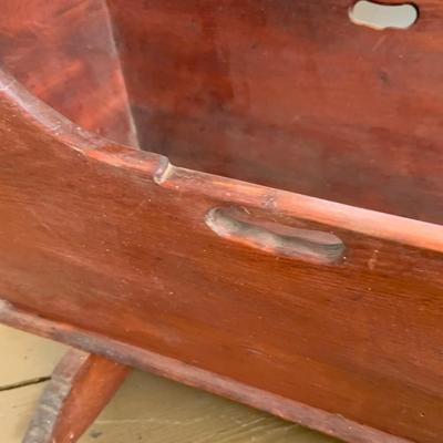 LOT433: Vintage Wood Doll Cradle and Small Wood Side Table