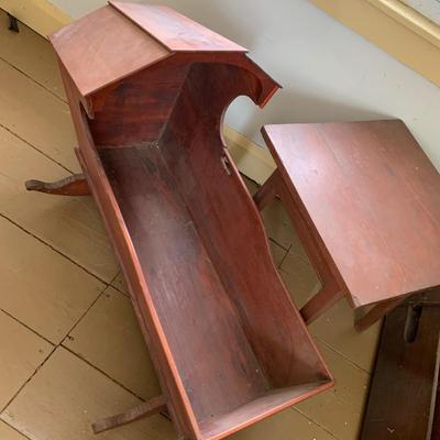 LOT433: Vintage Wood Doll Cradle and Small Wood Side Table
