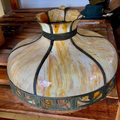 LOT 434: Vintage/Antique Large Slag Glass Hanging Lamp