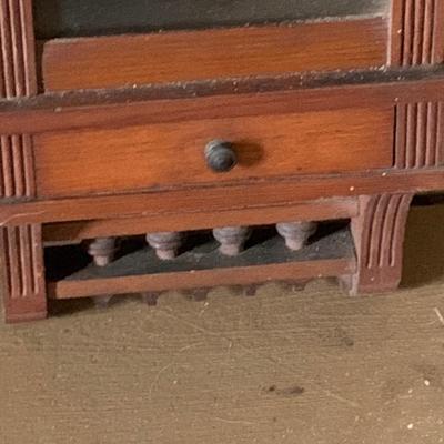 LOT 436: Antique Victorian Wood Wall Clock with Side Mirror and Shelves and Lower Drawer w/ Keys