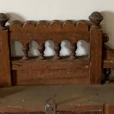 LOT 436: Antique Victorian Wood Wall Clock with Side Mirror and Shelves and Lower Drawer w/ Keys
