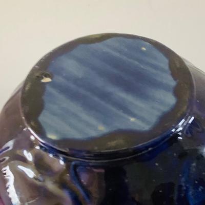 LOT 440: Handcrafted Wood Pedestal Table/Plant Holder with a Ceramic Multicolored Planter