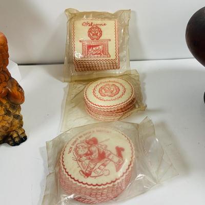 LOT441: Americana Collection Including 2 Cast Iron Miniature Cast Iron Pot Belly Stoves, a Ceramic Spinning Wheel Oil Lamp, Ceramic Owl,...