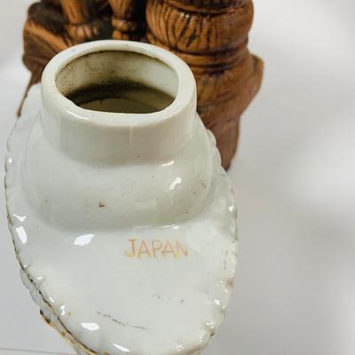 LOT441: Americana Collection Including 2 Cast Iron Miniature Cast Iron Pot Belly Stoves, a Ceramic Spinning Wheel Oil Lamp, Ceramic Owl,...