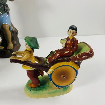 LOT 442: Asian Inspired Collection Including 3 Shiwan Ceramic Fishermen, 2 Beautiful Japanese Silk Landscapes and More