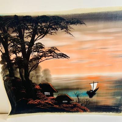 LOT 442: Asian Inspired Collection Including 3 Shiwan Ceramic Fishermen, 2 Beautiful Japanese Silk Landscapes and More