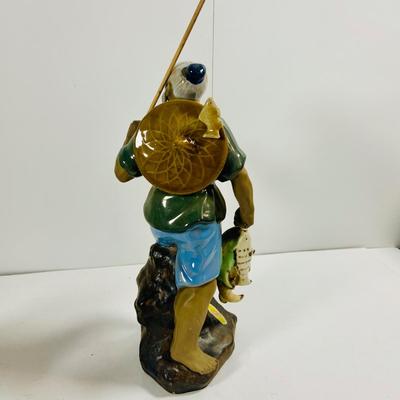 LOT 442: Asian Inspired Collection Including 3 Shiwan Ceramic Fishermen, 2 Beautiful Japanese Silk Landscapes and More
