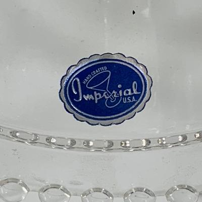 LOT 443: Pilgram Glass Whale, Imperial Glass Covered Candy Dish, Mid Century Small Striped Glass Vases, and More