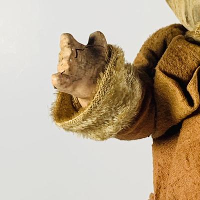 LOT 445: Vintage/Antique Composite Santa Doll, Handcrafted Wood Santa Face and a Vintage Santa Booklet