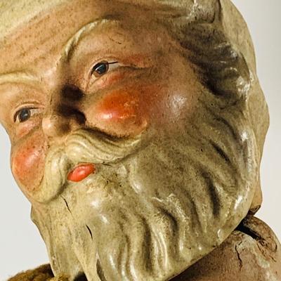 LOT 445: Vintage/Antique Composite Santa Doll, Handcrafted Wood Santa Face and a Vintage Santa Booklet