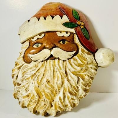LOT 445: Vintage/Antique Composite Santa Doll, Handcrafted Wood Santa Face and a Vintage Santa Booklet