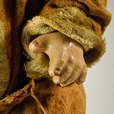 LOT 445: Vintage/Antique Composite Santa Doll, Handcrafted Wood Santa Face and a Vintage Santa Booklet