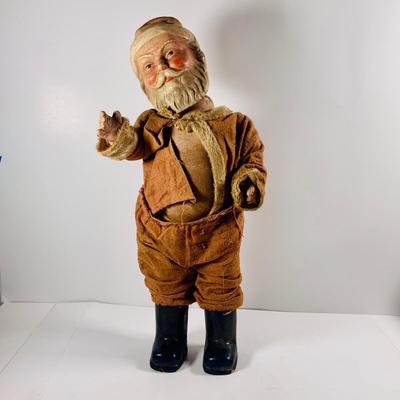 LOT 445: Vintage/Antique Composite Santa Doll, Handcrafted Wood Santa Face and a Vintage Santa Booklet