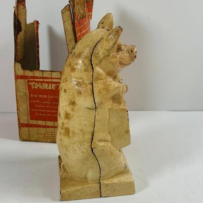 LOT446: Vintage Thrifty the Pig Cast Iron Piggy Bank with Original Box