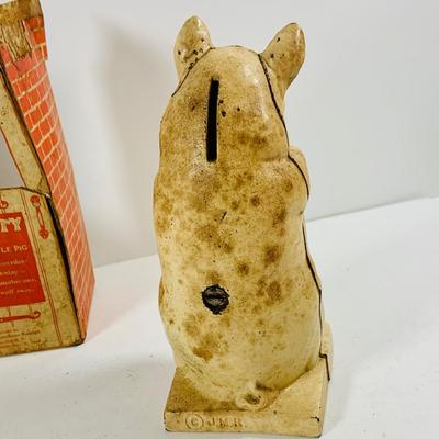 LOT446: Vintage Thrifty the Pig Cast Iron Piggy Bank with Original Box