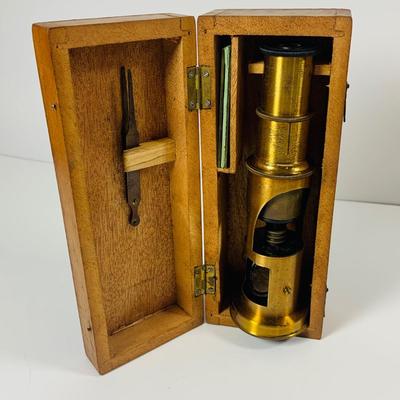 LOT 447: Vintage Brass Three Power French Compound Miroscope Made by the Perry Mason Company