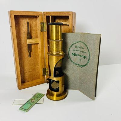 LOT 447: Vintage Brass Three Power French Compound Miroscope Made by the Perry Mason Company
