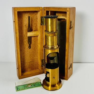 LOT 447: Vintage Brass Three Power French Compound Miroscope Made by the Perry Mason Company