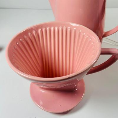 LOT:449: Pink Melitta Coffee Maker/Pot with Lid, 2 Cronin Cameron Clay Pottery Pink French Casserole w/Black Lid (Only 1 Pictured) 2...