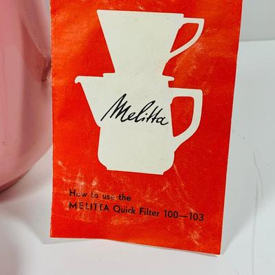 LOT:449: Pink Melitta Coffee Maker/Pot with Lid, 2 Cronin Cameron Clay Pottery Pink French Casserole w/Black Lid (Only 1 Pictured) 2...