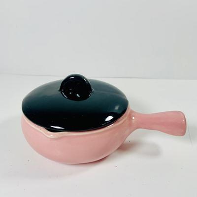 LOT:449: Pink Melitta Coffee Maker/Pot with Lid, 2 Cronin Cameron Clay Pottery Pink French Casserole w/Black Lid (Only 1 Pictured) 2...