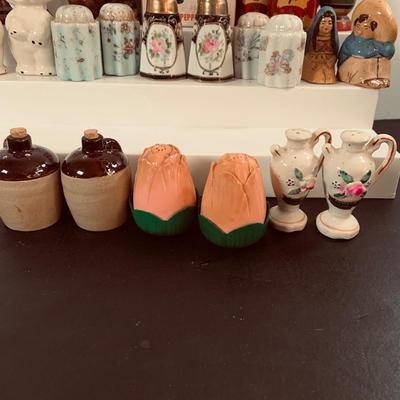LOT451: Large Collection of Vintage Salt and Pepper Shakers Most with Cork Stoppers Including the Kool Cigarettes Penguin Shakers and More