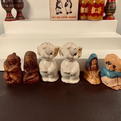 LOT451: Large Collection of Vintage Salt and Pepper Shakers Most with Cork Stoppers Including the Kool Cigarettes Penguin Shakers and More