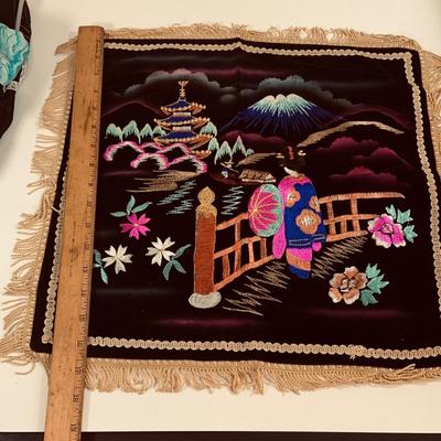 LOT 452: Beautiful Collection of Cloths and Collectables from Japan Including Wood Shoes, Fan, Rare Mechaincal Wooden Cigarette Roll Top...