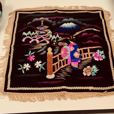 LOT 452: Beautiful Collection of Cloths and Collectables from Japan Including Wood Shoes, Fan, Rare Mechaincal Wooden Cigarette Roll Top...