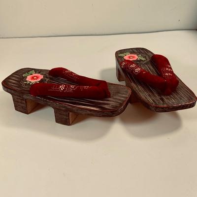 LOT 452: Beautiful Collection of Cloths and Collectables from Japan Including Wood Shoes, Fan, Rare Mechaincal Wooden Cigarette Roll Top...