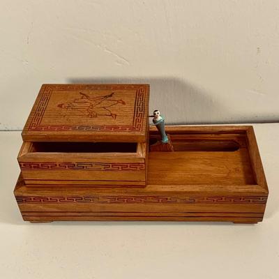 LOT 452: Beautiful Collection of Cloths and Collectables from Japan Including Wood Shoes, Fan, Rare Mechaincal Wooden Cigarette Roll Top...