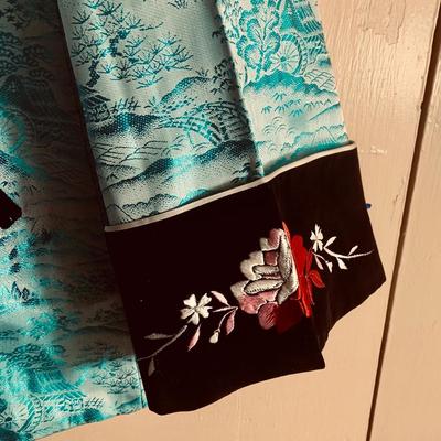 LOT 452: Beautiful Collection of Cloths and Collectables from Japan Including Wood Shoes, Fan, Rare Mechaincal Wooden Cigarette Roll Top...