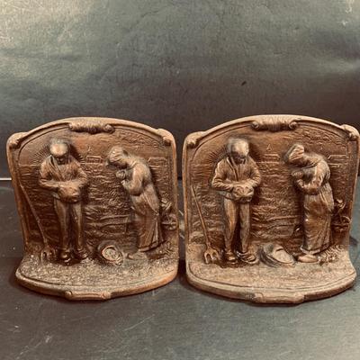 LOT 455: Collection of Antique Books and Bronze Bookends Including 1876 Old Abe by Barrett, Aesop's Fables 1844, Sketches by Boz...