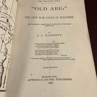 LOT 455: Collection of Antique Books and Bronze Bookends Including 1876 Old Abe by Barrett, Aesop's Fables 1844, Sketches by Boz...