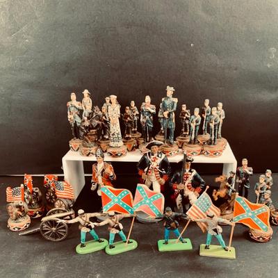 LOT 459: Collection of Toy Soldiers Including 4 Britians 1971 Civil War Soldiers, Civil War Chess Pieces (Not Complete and Revolutionary...