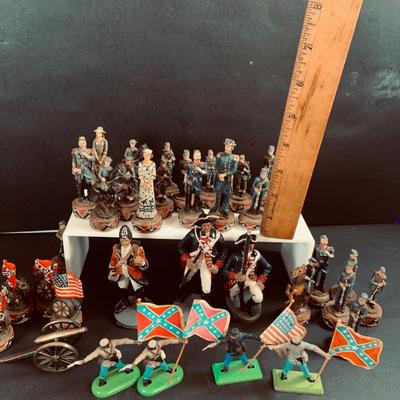 LOT 459: Collection of Toy Soldiers Including 4 Britians 1971 Civil War Soldiers, Civil War Chess Pieces (Not Complete and Revolutionary...
