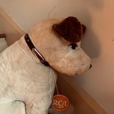 LOT 460: RCA Nipper Dog Plushes and a Book of Glenn Miller RCA 45's