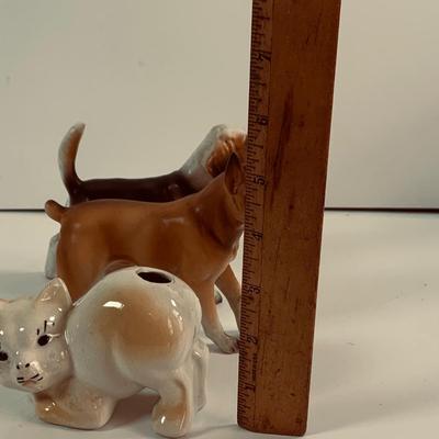 LOT461: Unique Dog Shaped Whistle and 2 Dog Figurines by Ucagco Japan and a Cat Ink Well by Tevvy