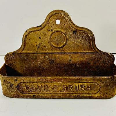 LOT462: Antique Bronze Ink Well Tray and Tin Comb and Brush Tray/ Holder