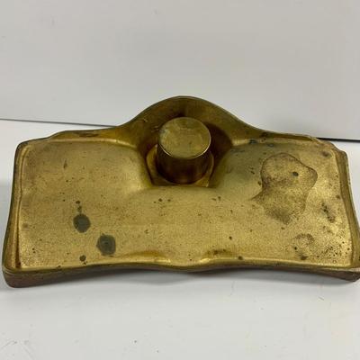 LOT462: Antique Bronze Ink Well Tray and Tin Comb and Brush Tray/ Holder